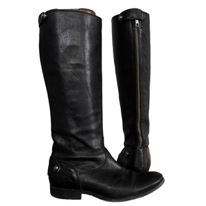 Frye Melissa Button Back Zipper Black Leather Tall Riding Boots size 7
